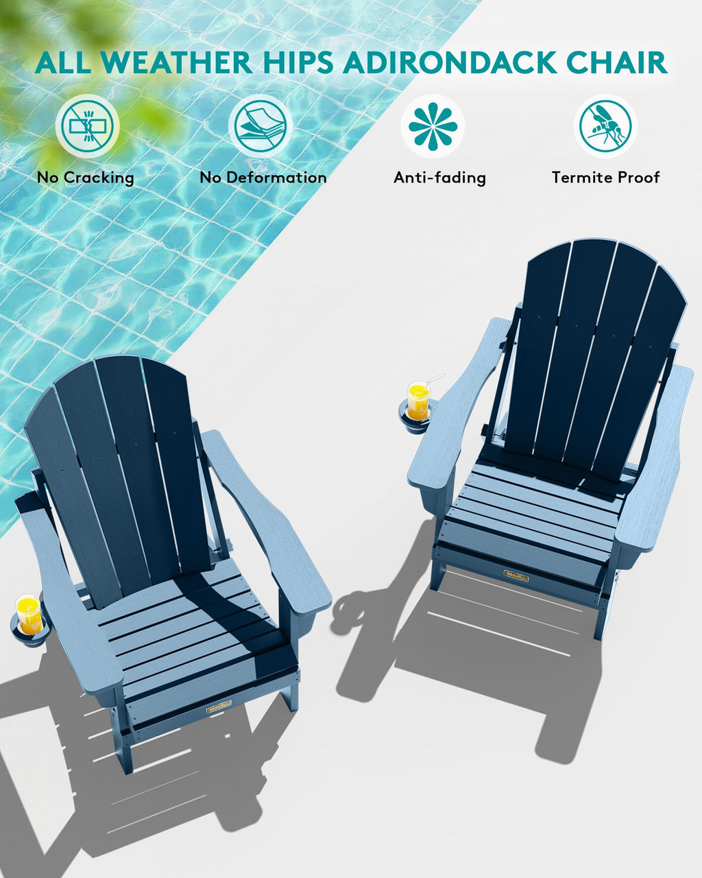 Folding Adirondack Chair Set of 2 with Cup Holder J904