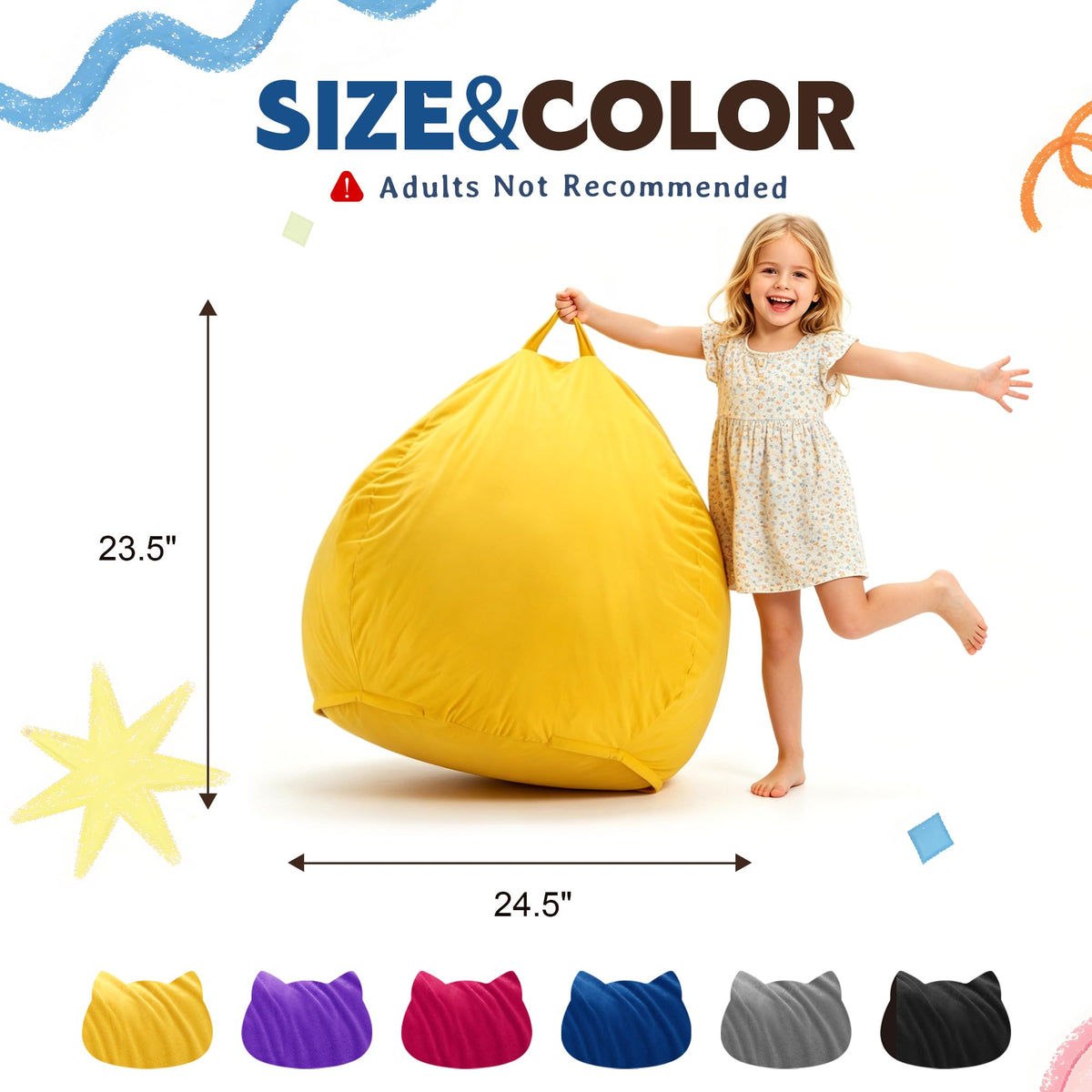 Bean Bag Chair Yellow 2FT K67682