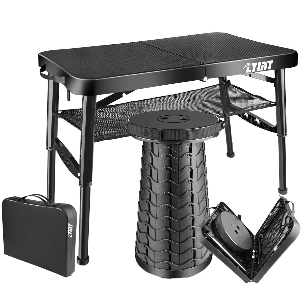 Black 4 Foot Folding Table and Stool E193459