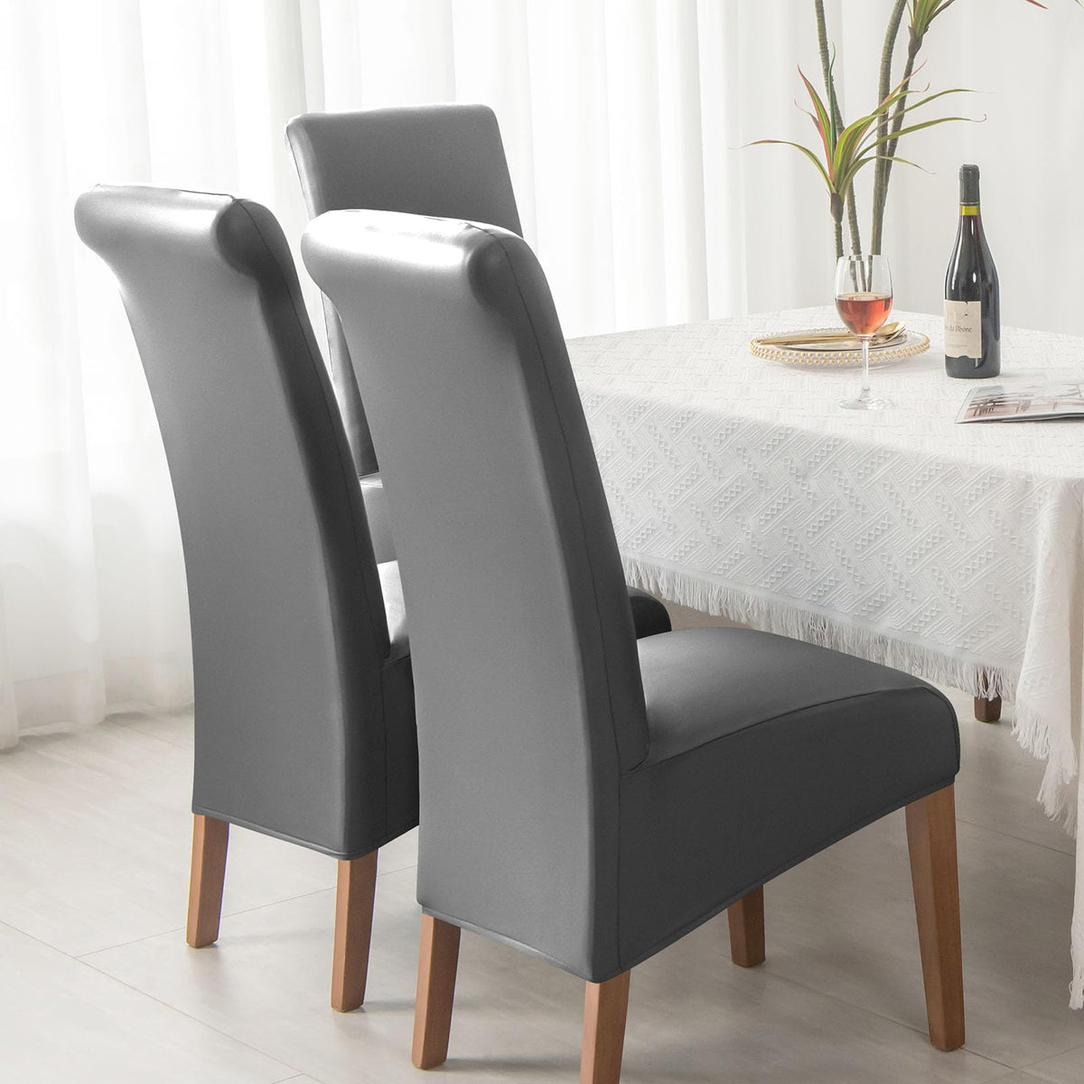 Waterproof PU Leather High Back Dining Chair Covers Set of 2 E485337