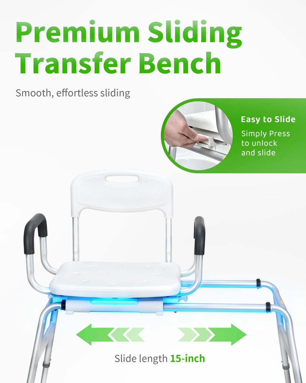 Heavy Duty Sliding Shower Chair with 360⁰ Swivel Seat O7425