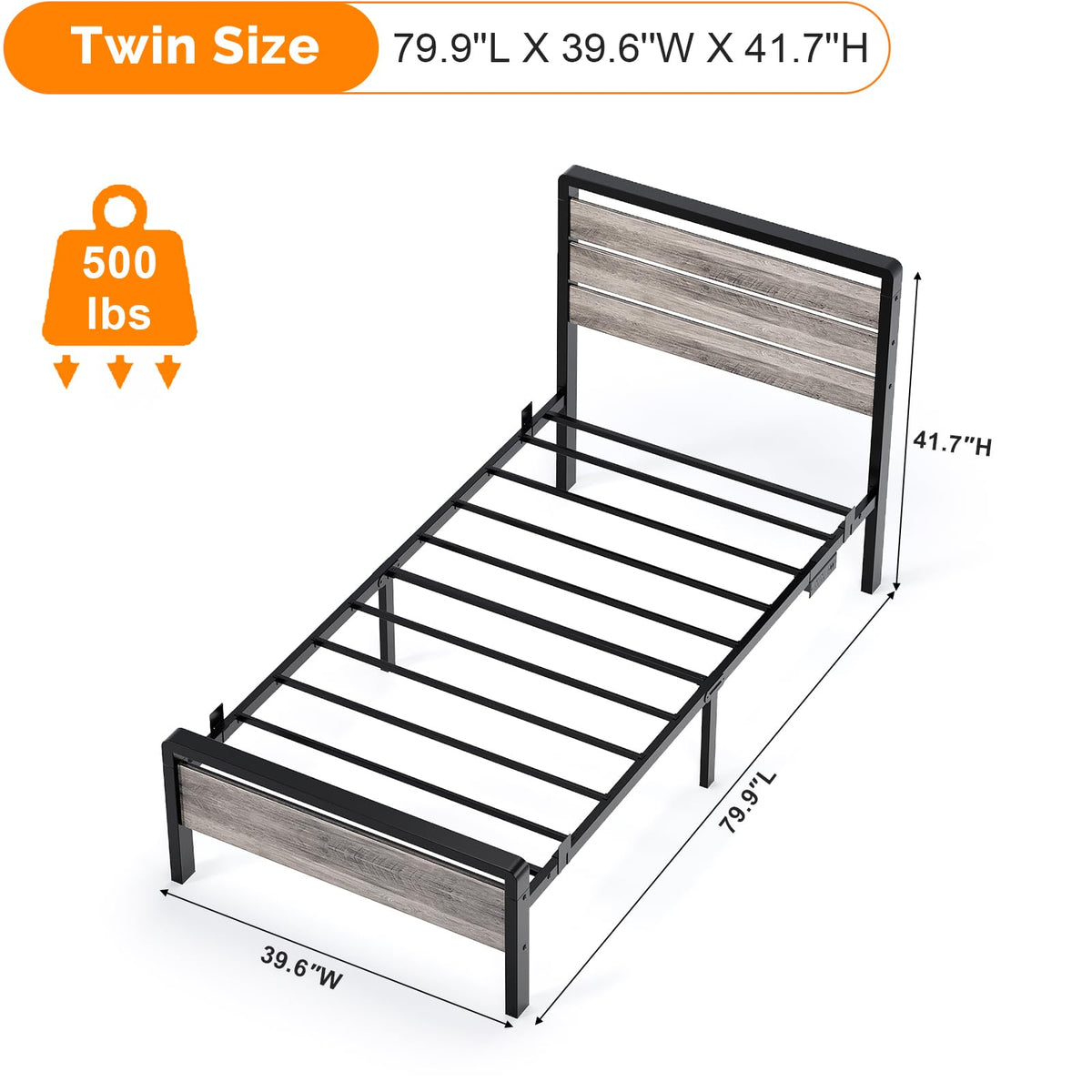 Twin Bed Frame Set of 2 with LED Headboard and USB Charging Station Y124202