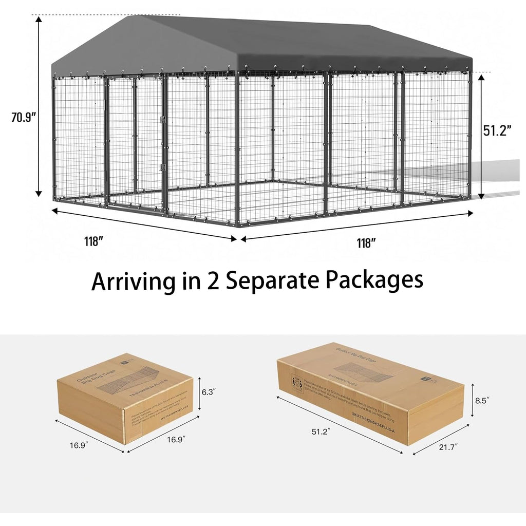 10x10x6 FT Heavy Duty Dog Kennel with Roof Q106