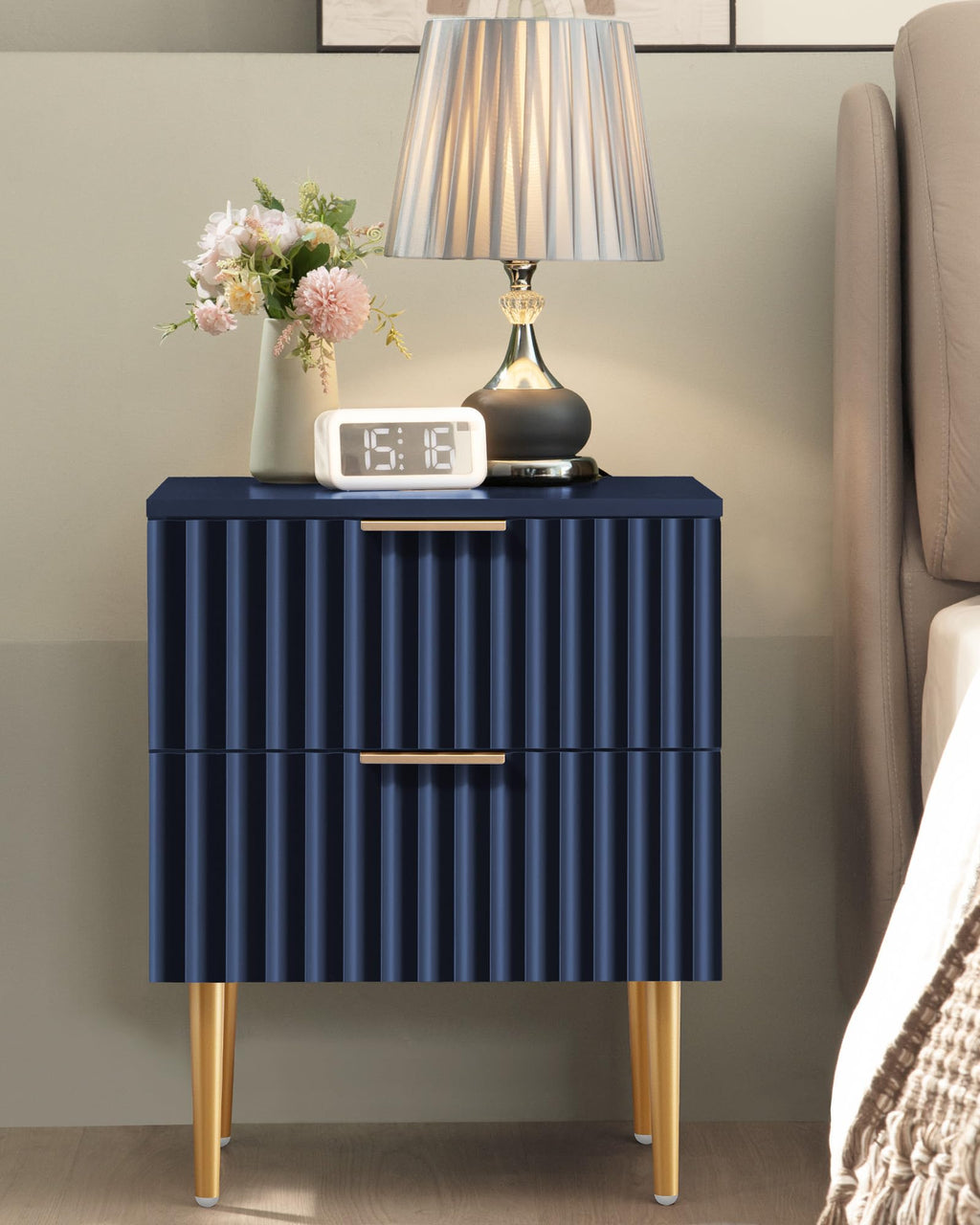 Glossy Nightstand Set of 2 with Drawers Z57964