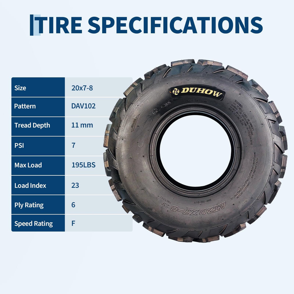 20x7-8 4 Ply Tubeless ATV UTV Tires Set of 2 G235