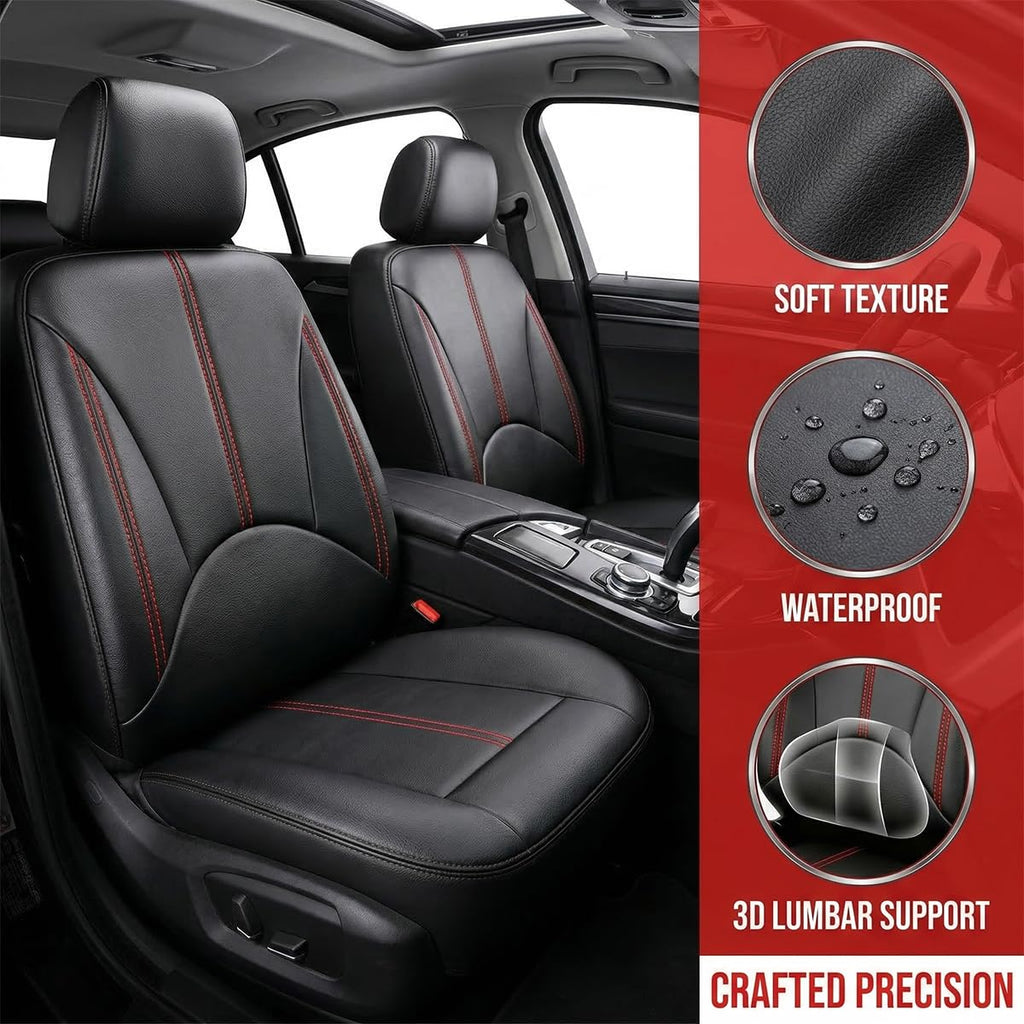 Black Red Leather Car Seat Cover Full Set S463778