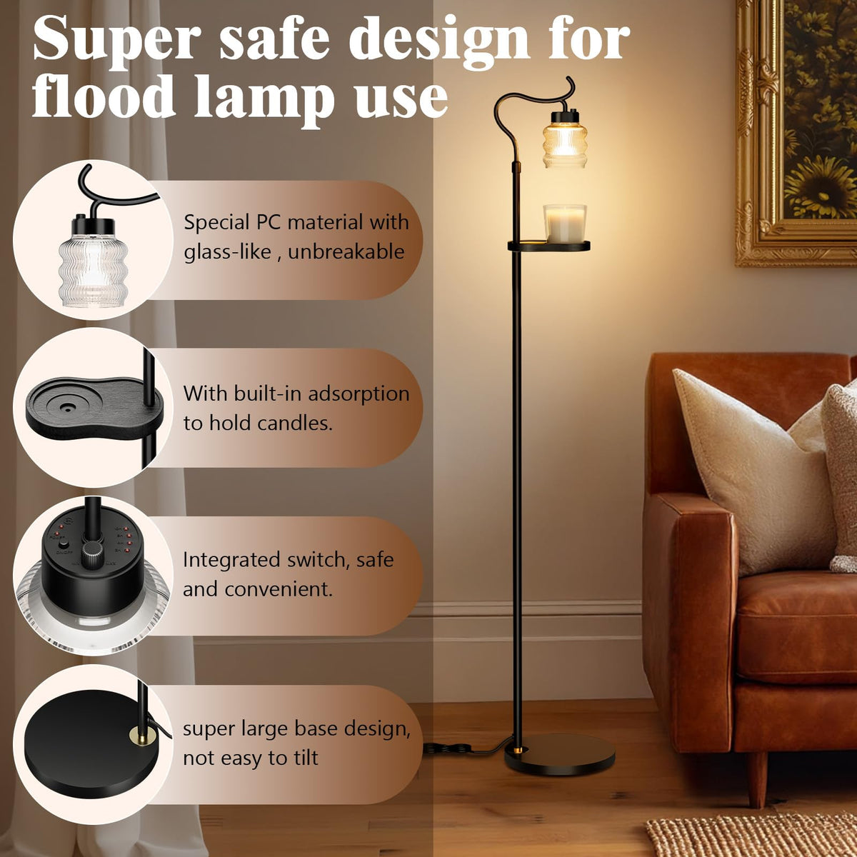 Dimmable Height Adjustable Candle Warmer Floor Lamp with Timer Q8348