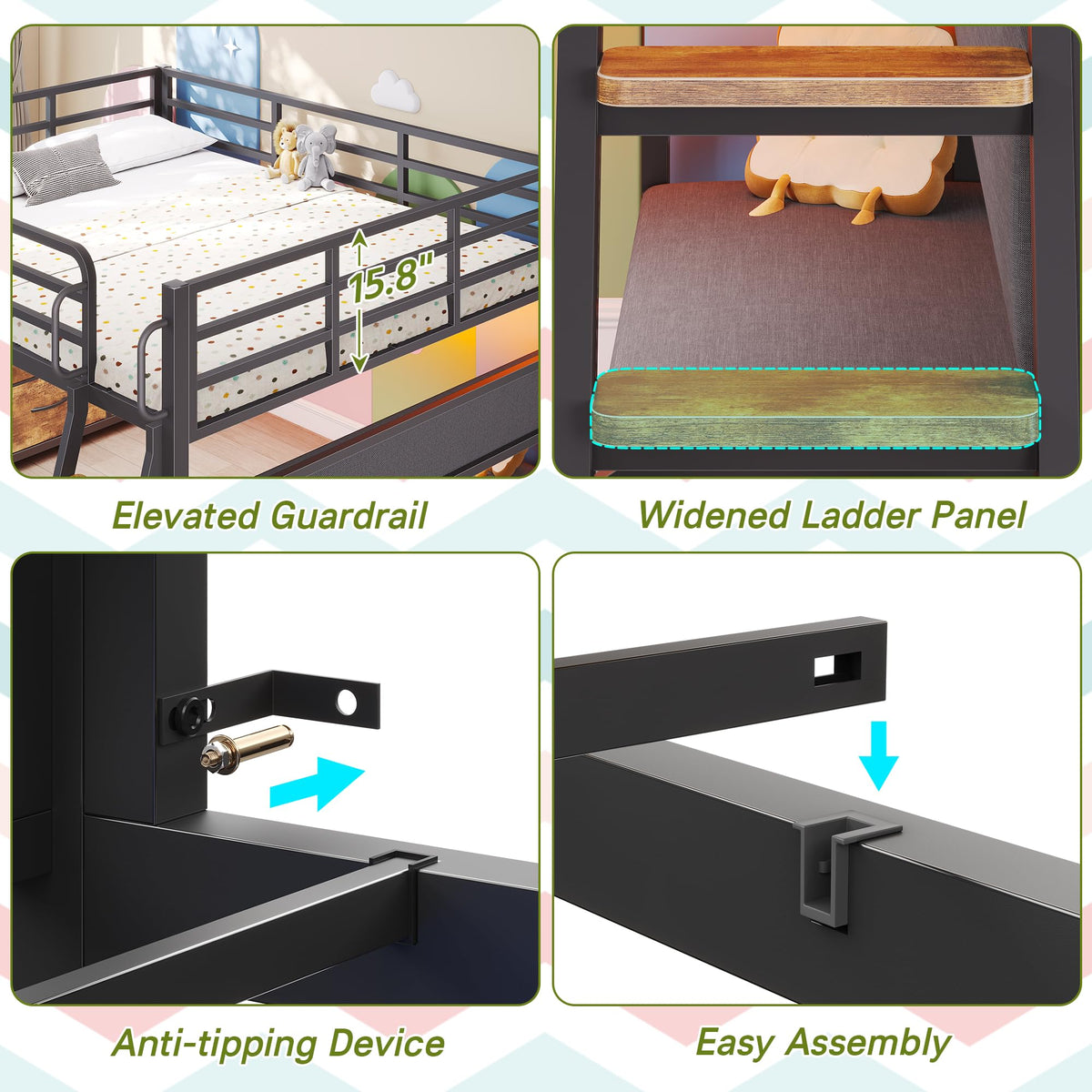 Full Size Low Loft Bed with Desk and 9 Storage Drawers X773