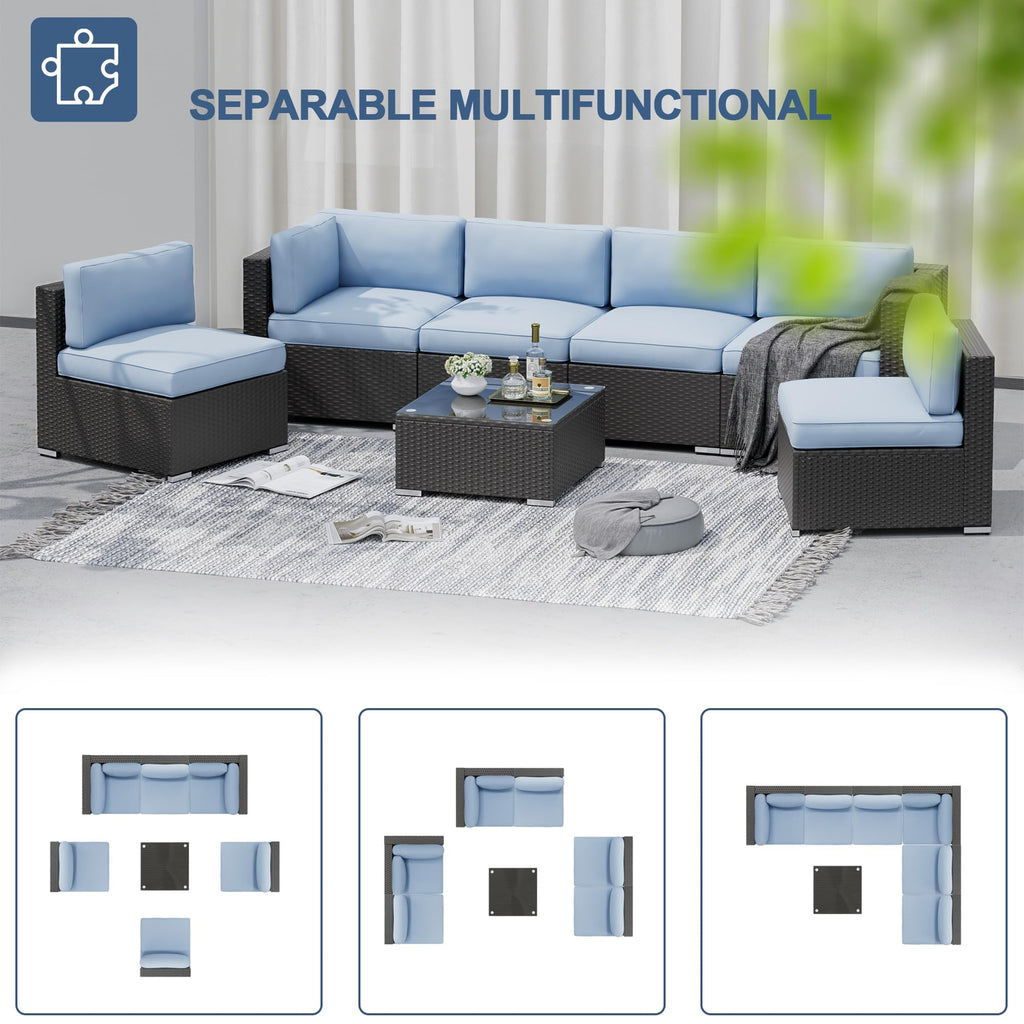 7-Piece All-Weather Wicker Patio Sofa Set with Glass Coffee Table A7540
