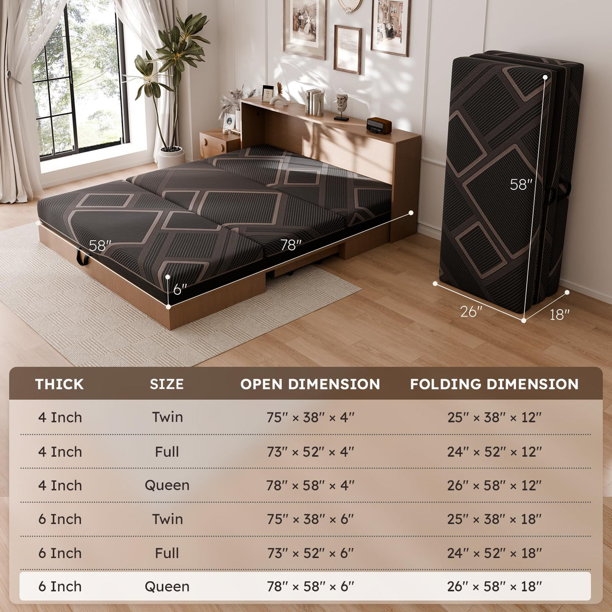 4 Inch Trifold Memory Foam Mattress F193