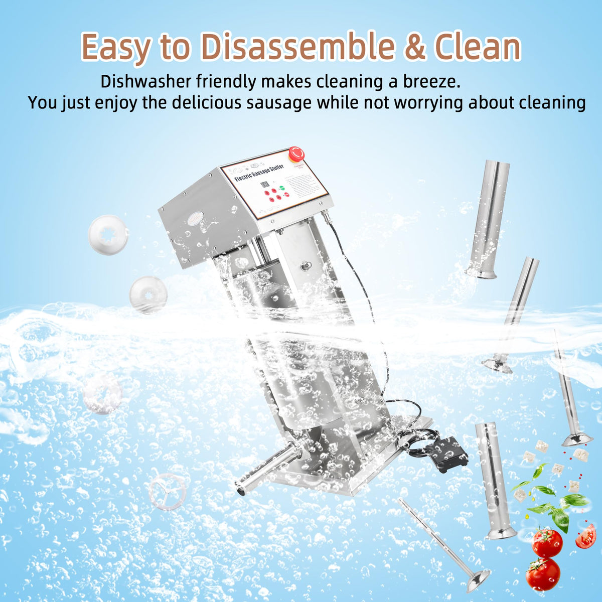 30LB Stainless Steel Electric Sausage Stuffer with 5 Stuffing Tubes C818740