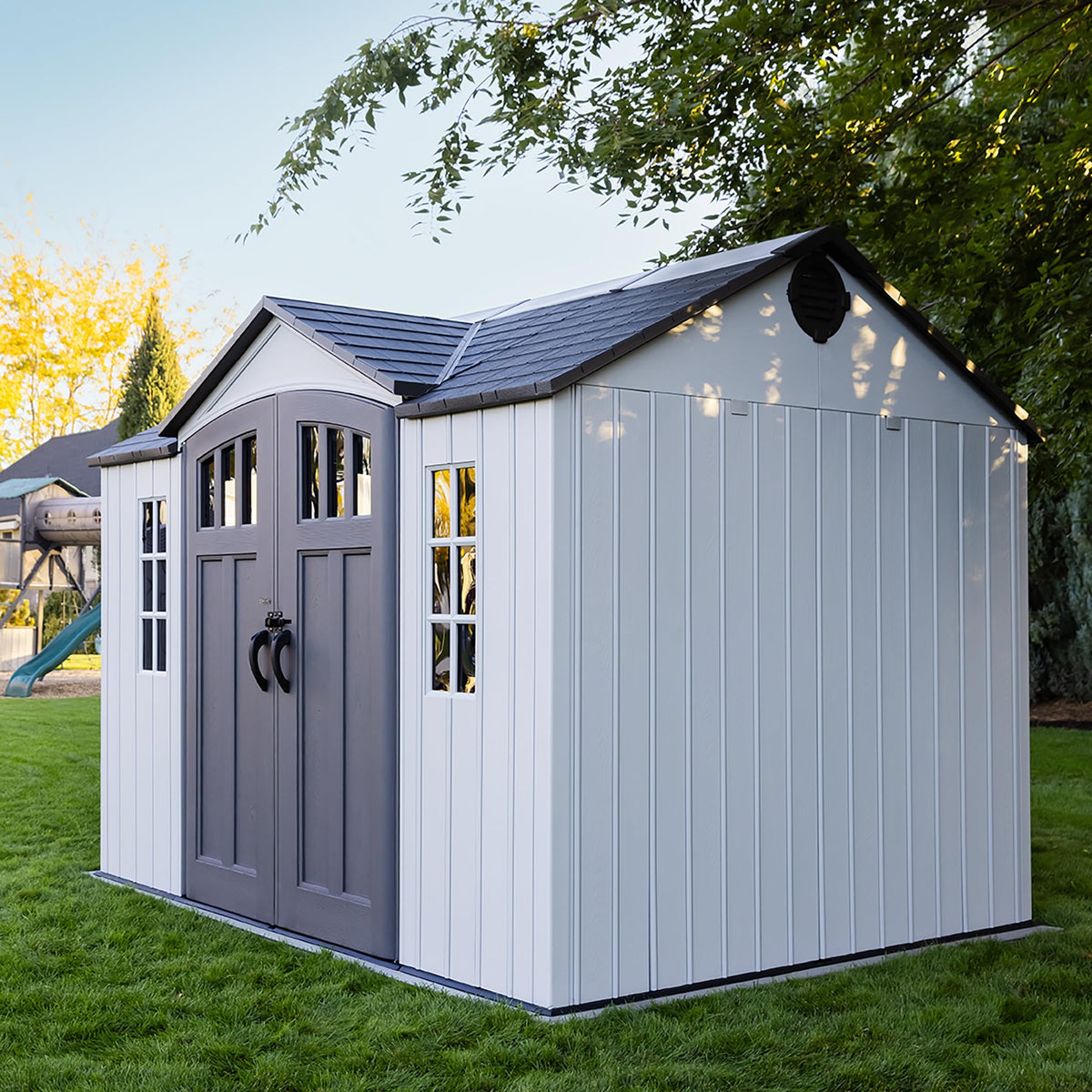 10x8 Ft Gray Resin Outdoor Storage Shed with Double Doors N634