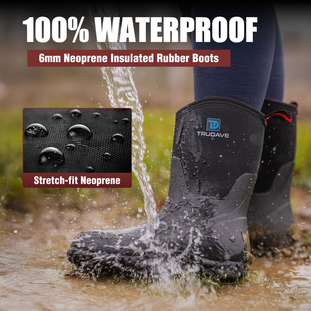 6mm Neoprene Insulated Mid Calf Waterproof Rubber Work Boots X64354