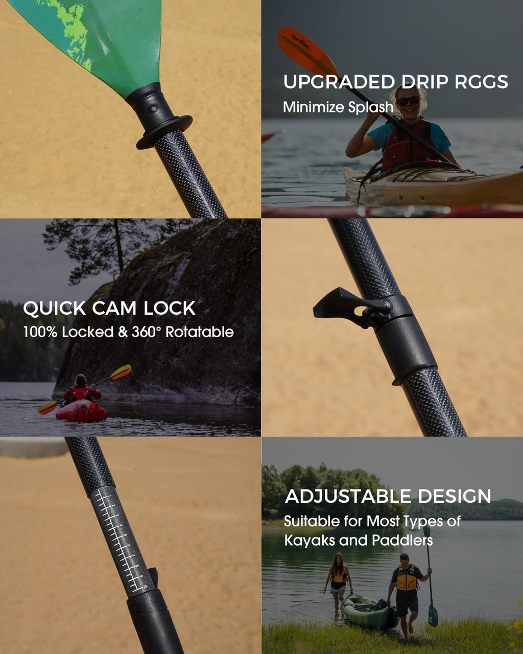 Adjustable Carbon Fiber Shaft Kayak Paddle 4 Piece X68715