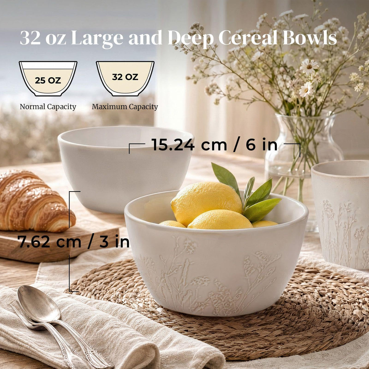 32 OZ Ceramic Soup Bowls Set of 4 K833096