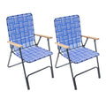 Folding Patio & Lawn Chairs Steel Frame Blue Woven Fabric Wooden Armrests Pack of 2 S982