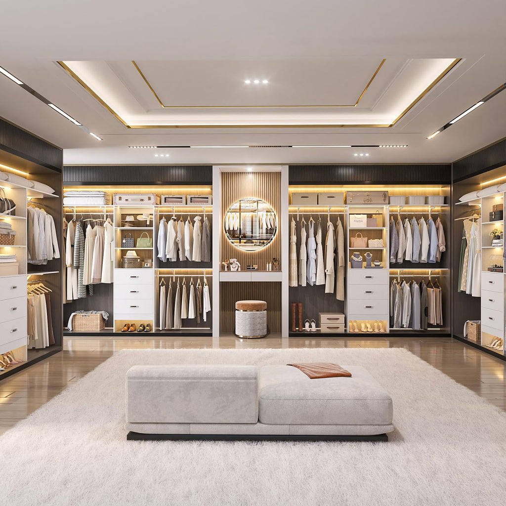 8FT White Wood Closet Organizer System with Drawer D4111