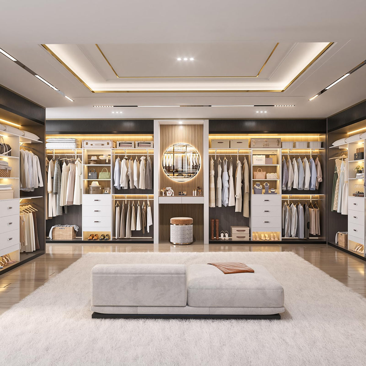 8FT White Wood Closet Organizer System with Drawer D4111