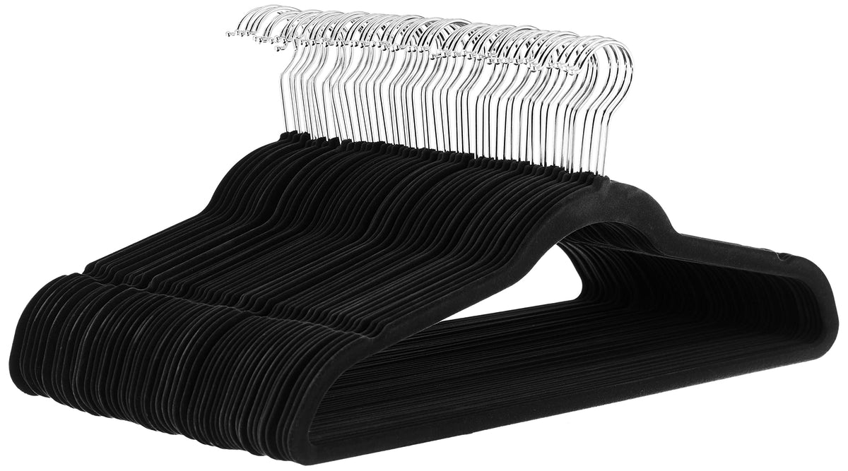 Slim Velvet Non-Slip Suit Hangers, Black, 50-Pack W514610