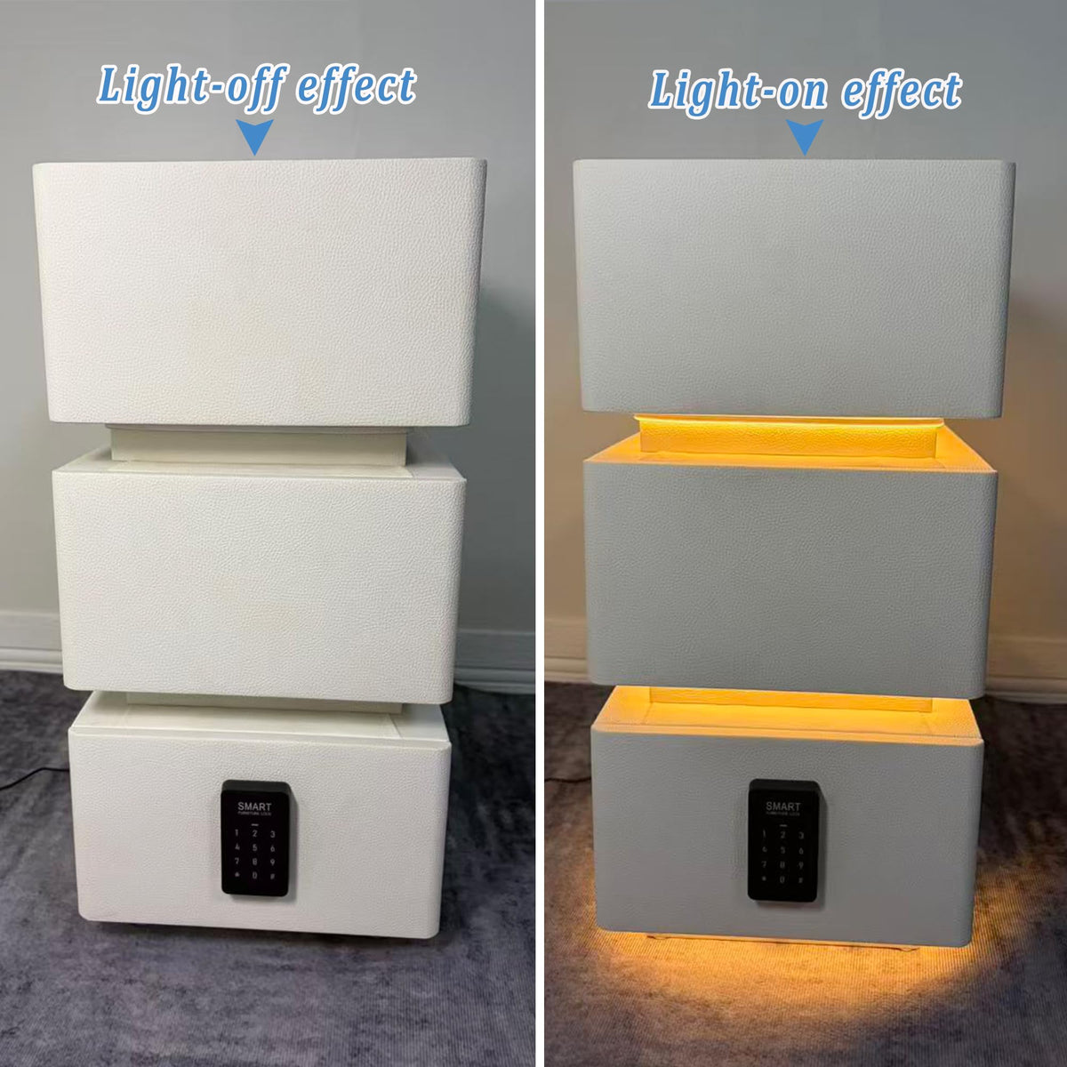 White 3 Drawer Faux Leather Nightstand with Charging Station V68130