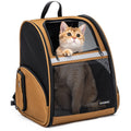 Brown Collapsible Pet Carrier Backpack with Ventilated Mesh M7864