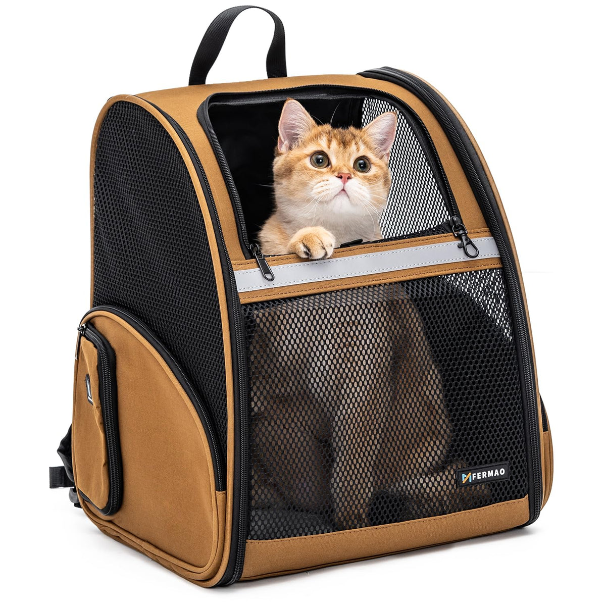 Brown Collapsible Pet Carrier Backpack with Ventilated Mesh M7864