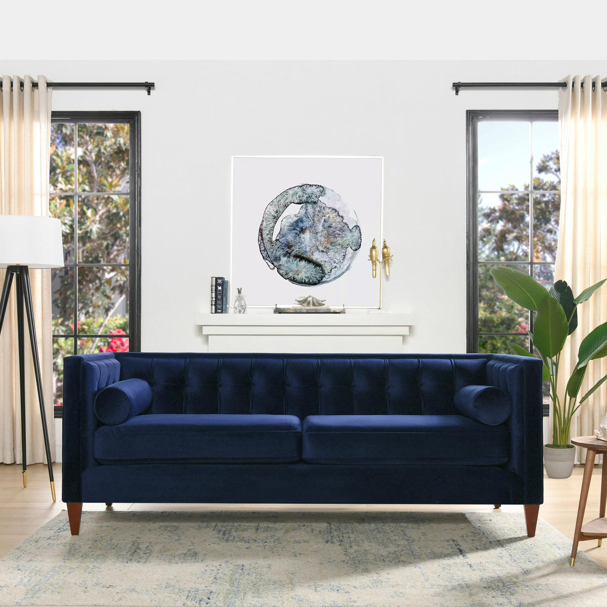 Navy Blue Velvet Tufted Sofa Z9932