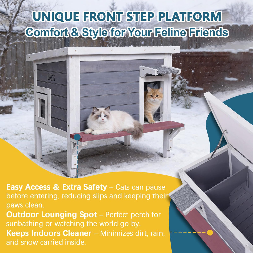 Weatherproof Outdoor Cat House with Elevated Floor G459