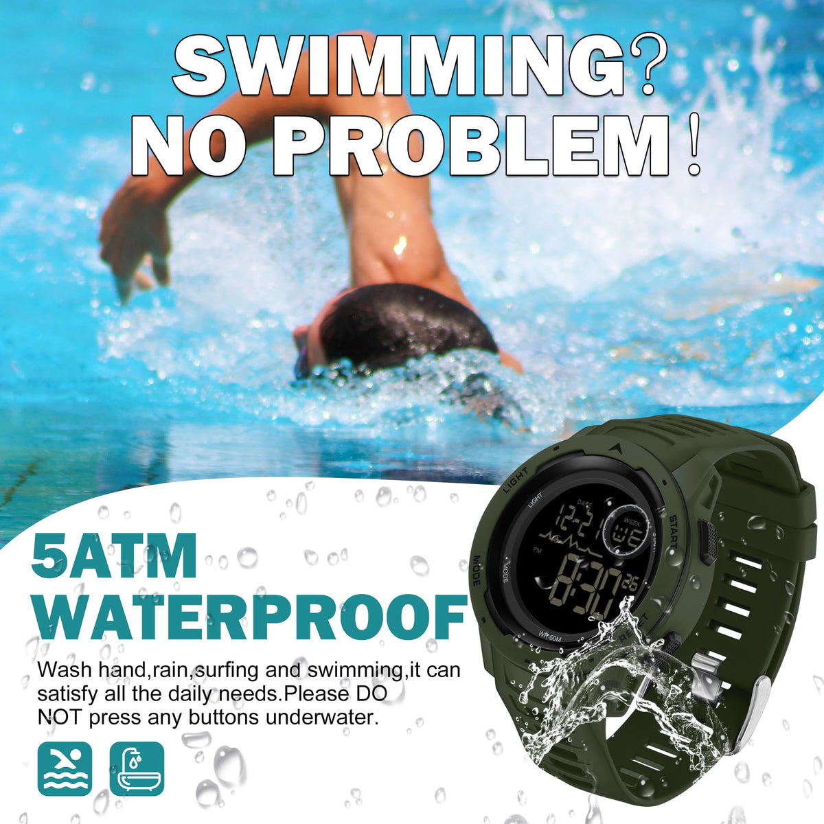 Men's Digital Waterproof Sports Watch L377970