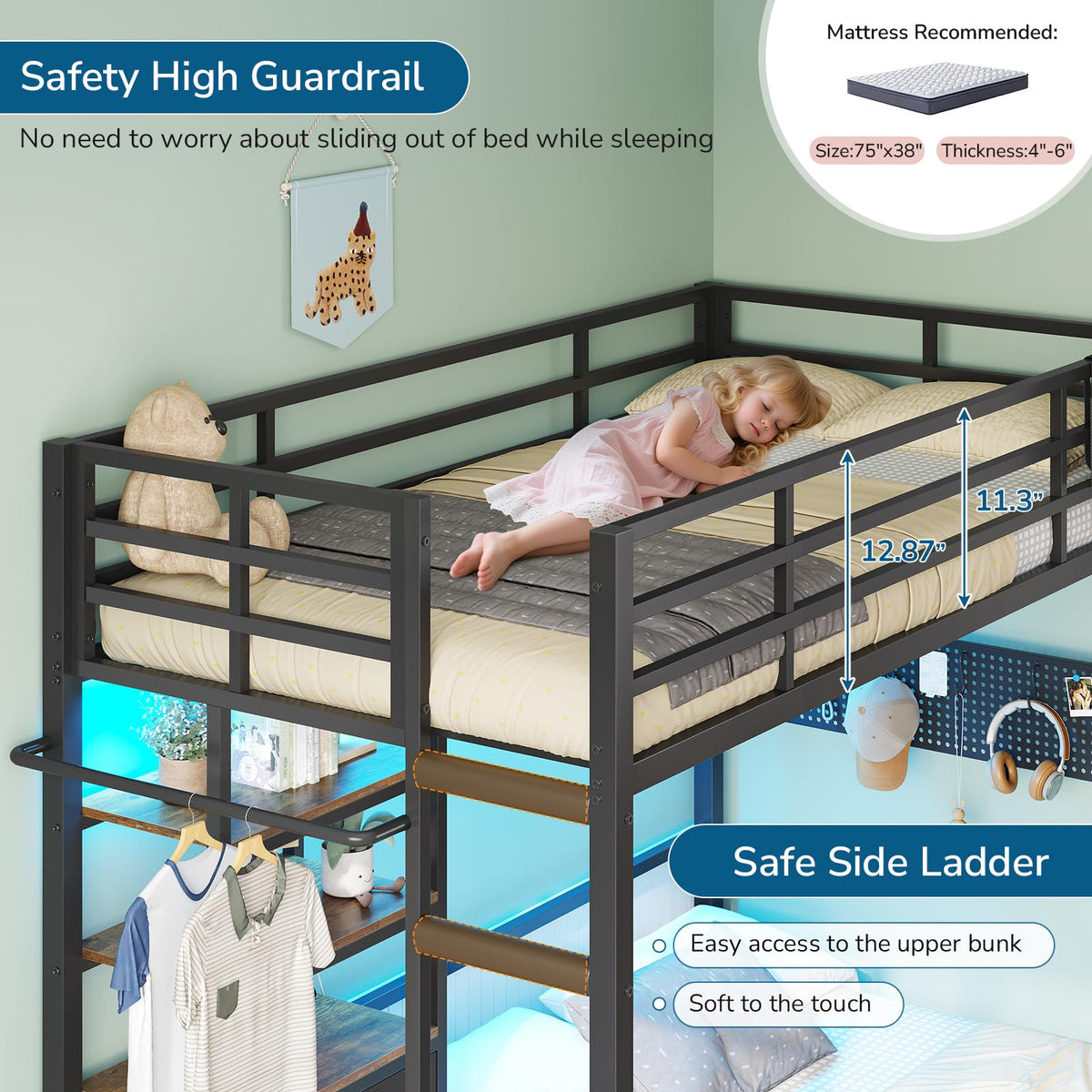 Black Twin Over Full Bunk Bed with Storage Drawers and Bookshelf S522