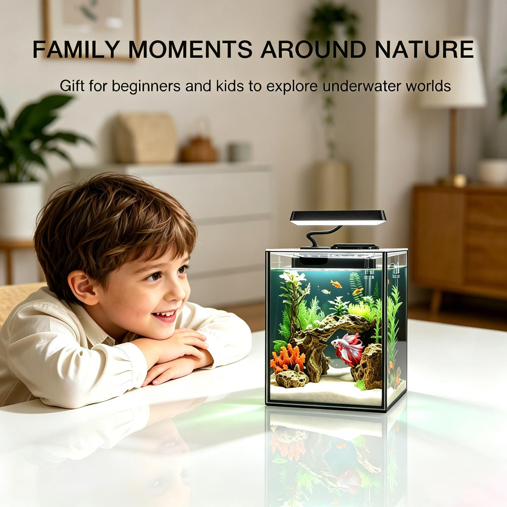 1.5 Gallon Glass Betta Aquarium Starter Kit with LED Light and Power Filter Z918