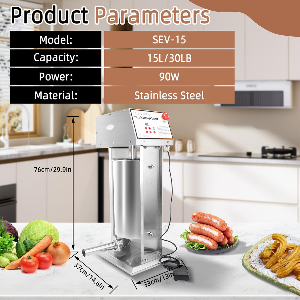 30LB Stainless Steel Electric Sausage Stuffer with 5 Stuffing Tubes C818740