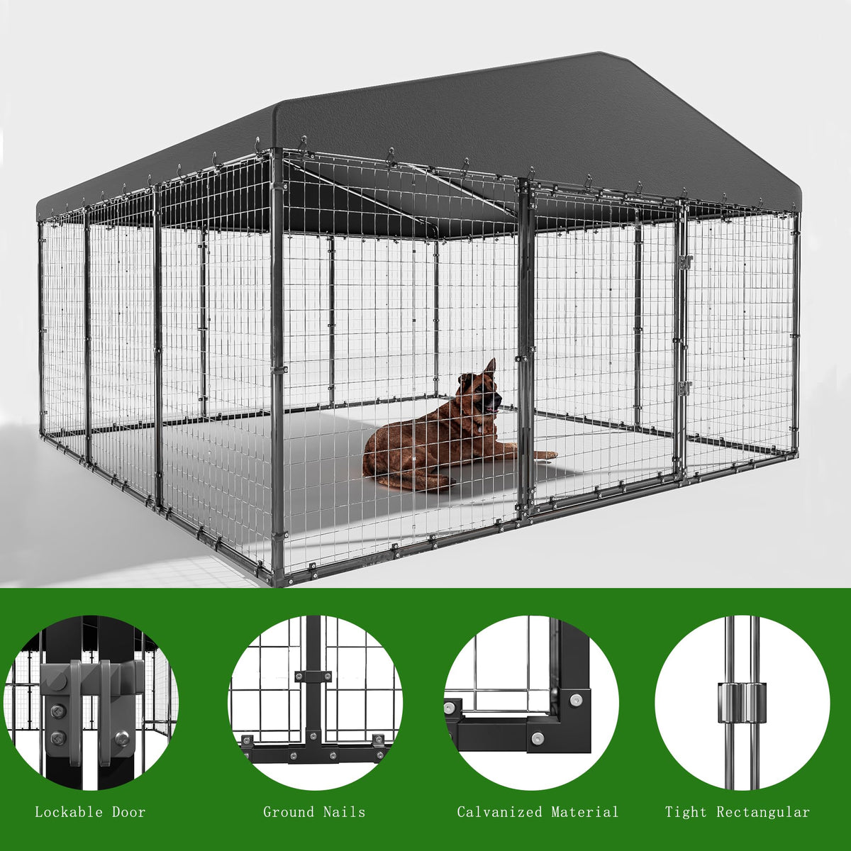 10x10x6 FT Heavy Duty Dog Kennel with Roof Q106