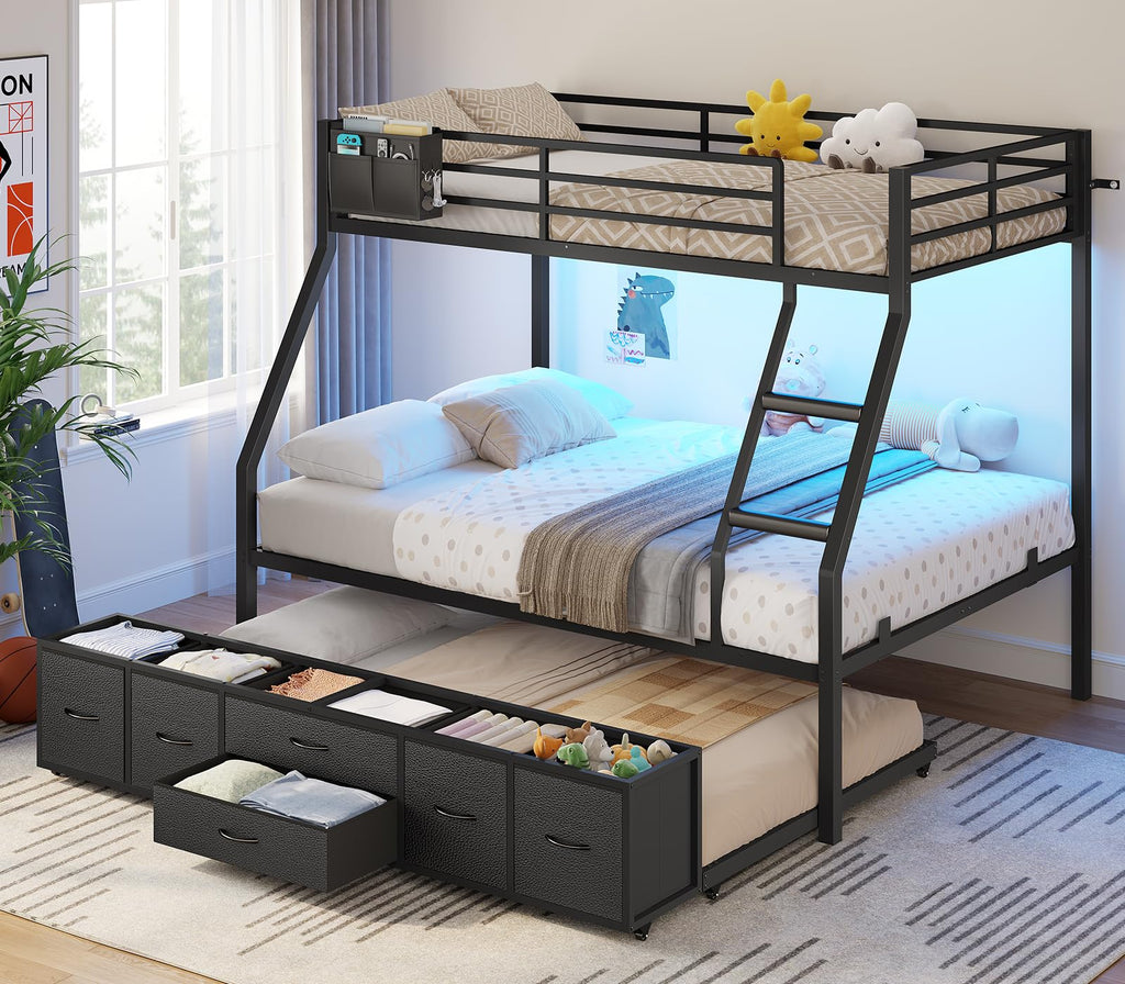 Twin Over Full Bunk Bed with Trundle and 6 Storage Drawers T93423