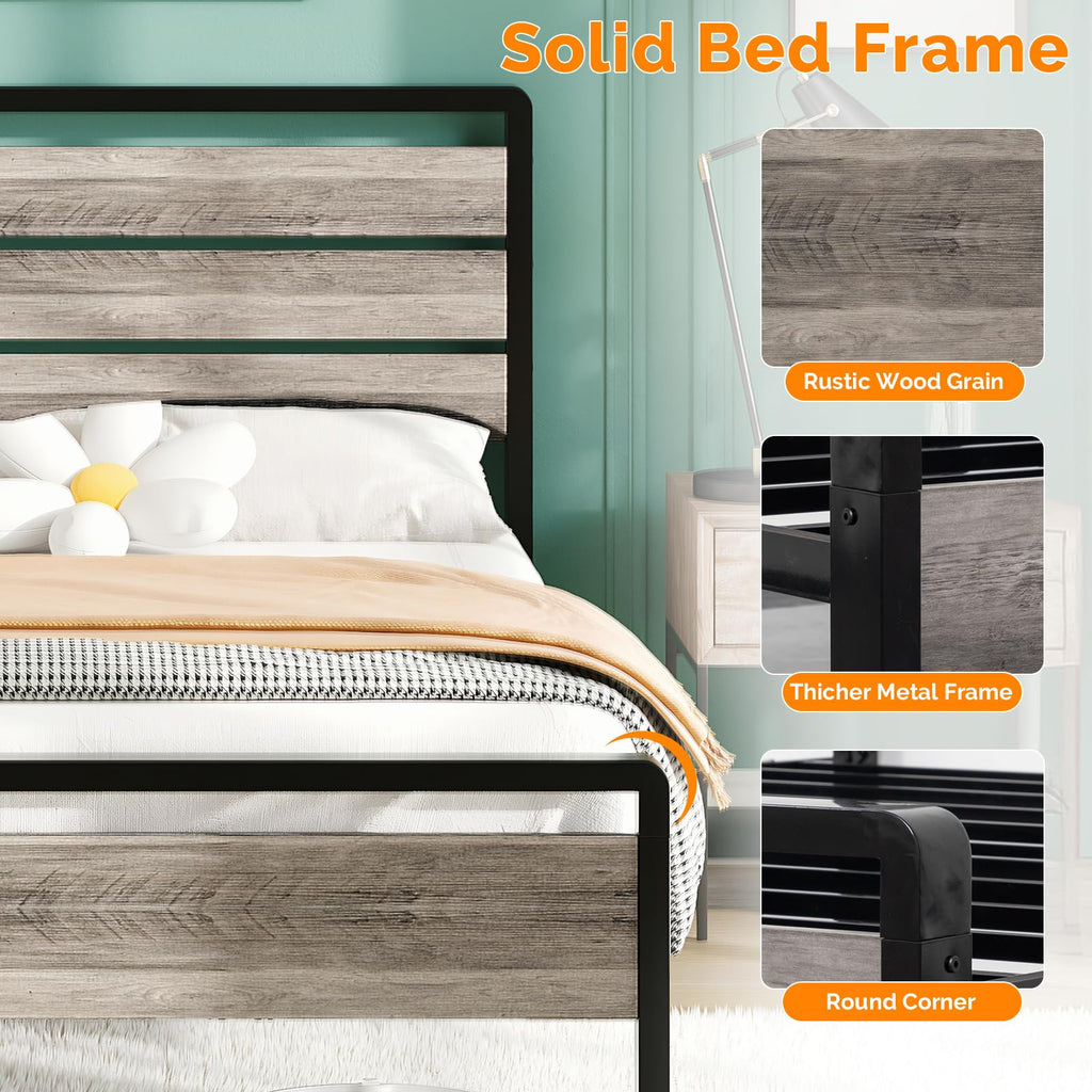 Twin Bed Frame Set of 2 with LED Headboard and USB Charging Station Y124202