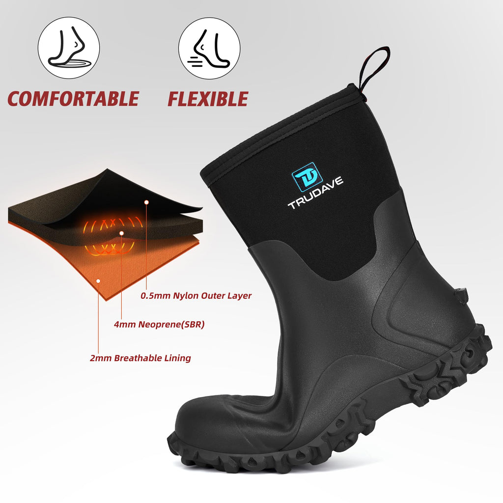 6mm Neoprene Insulated Mid Calf Waterproof Rubber Work Boots X64354