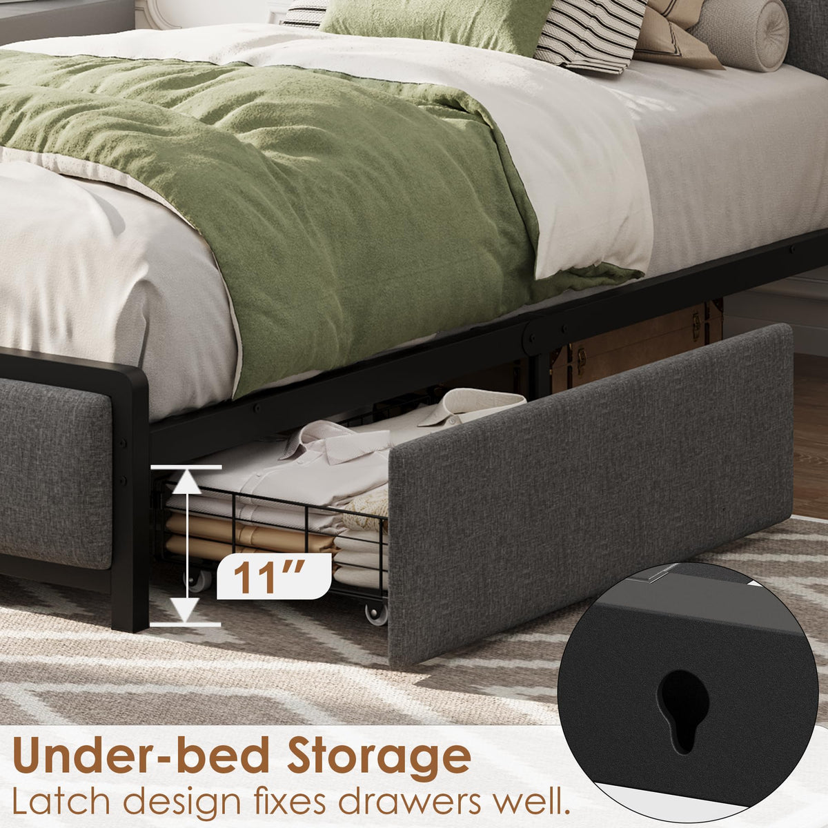 Gray Twin Size Bed Frame with 2 Drawers O696