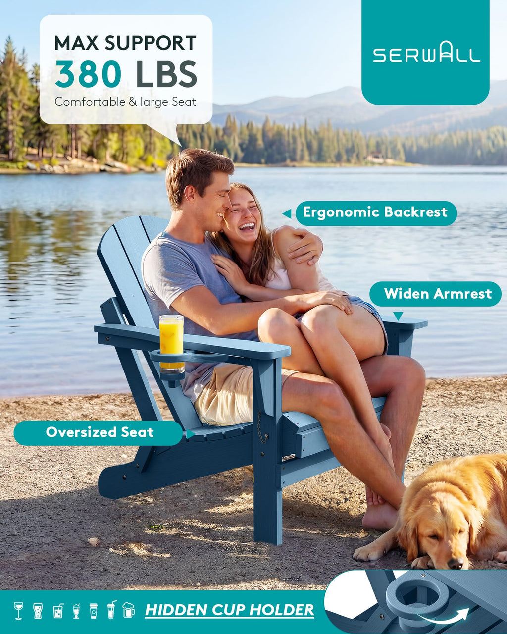 Folding Adirondack Chair Set of 2 with Cup Holder J904