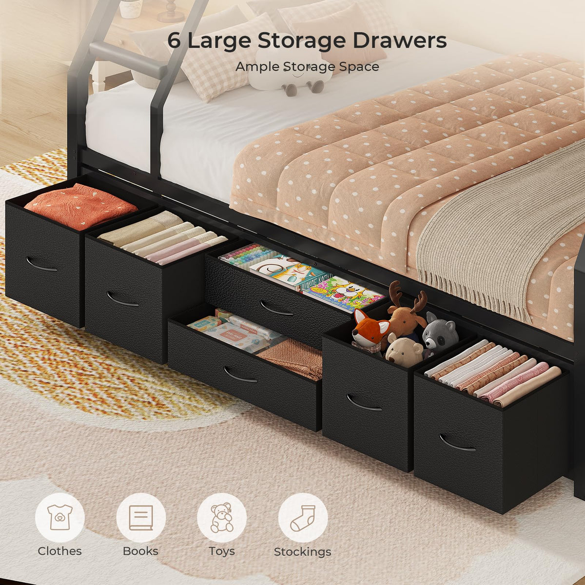 Twin Over Full Bunk Bed with Trundle and 6 Storage Drawers T93423