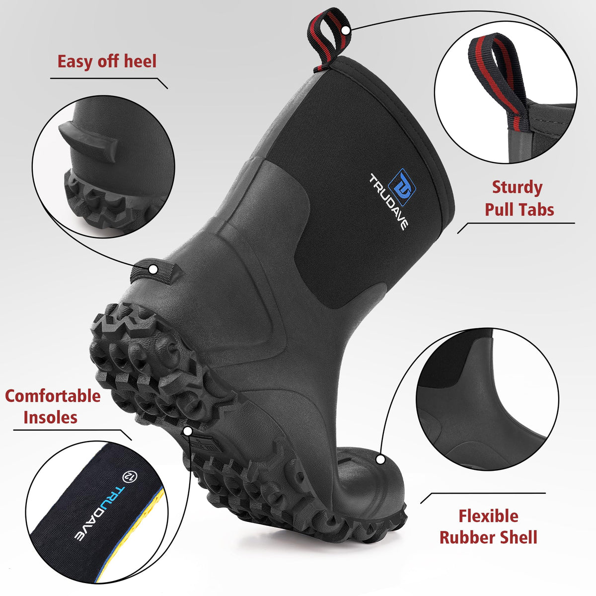 6mm Neoprene Insulated Mid Calf Waterproof Rubber Work Boots X64354