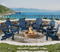 Navy Blue HDPE Folding Adirondack Chair Set of 6 with Cup Holder R832833