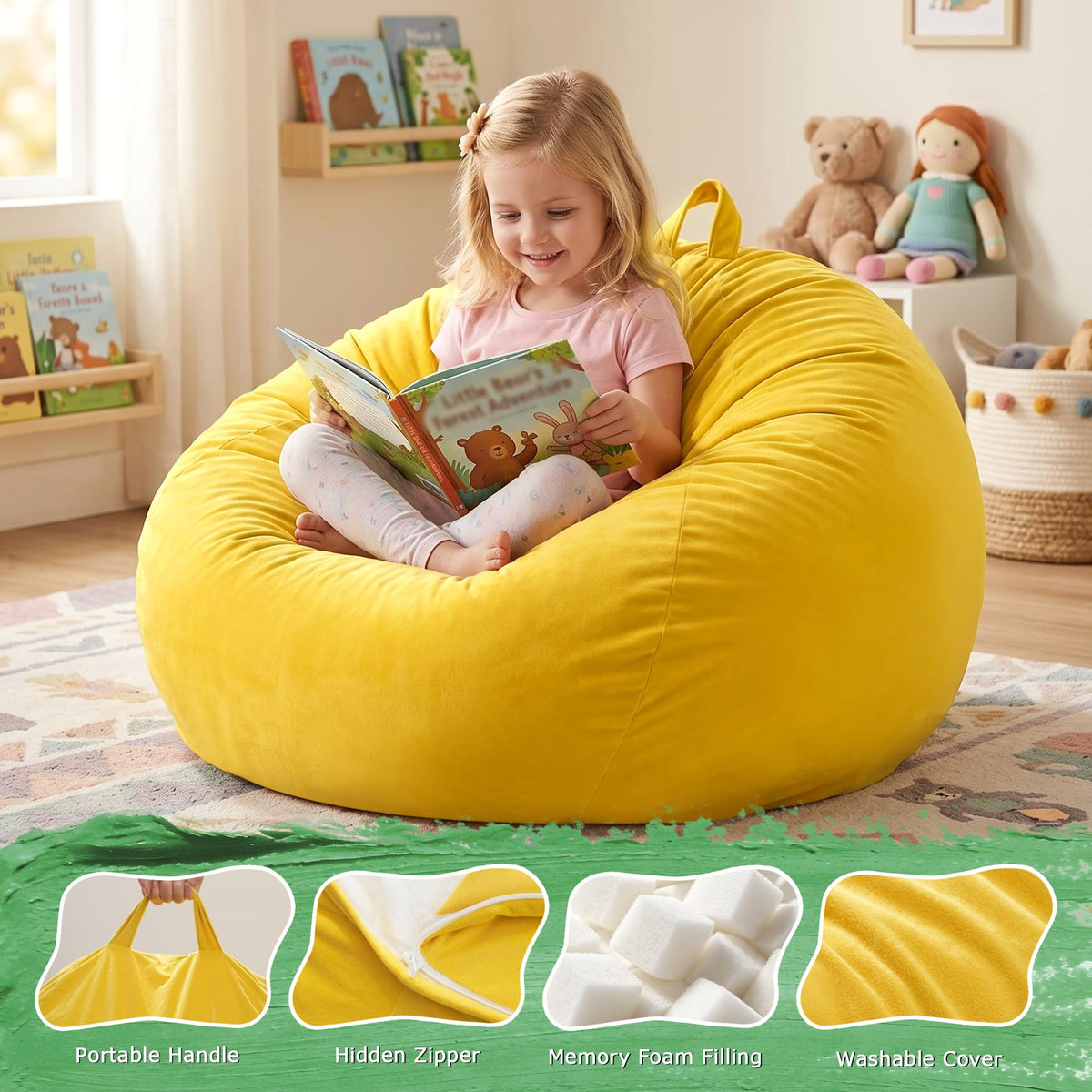 Bean Bag Chair Yellow 2FT K67682