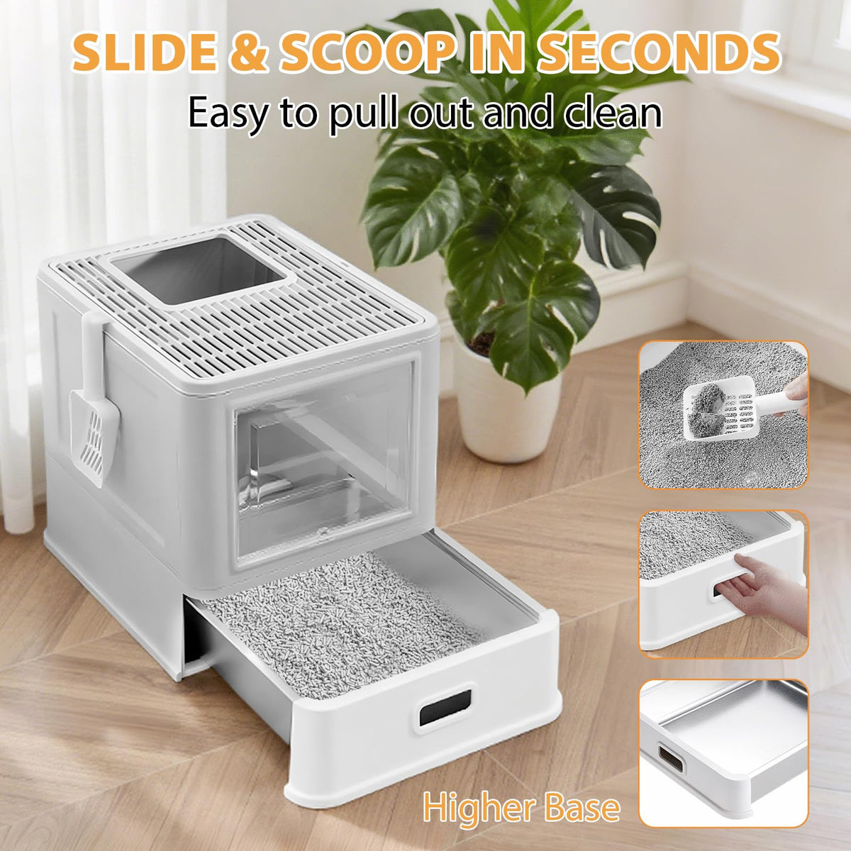 XL Stainless Steel Cat Litter Box with Drawer Y6559