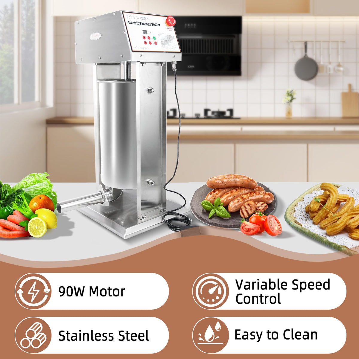 30LB Stainless Steel Electric Sausage Stuffer with 5 Stuffing Tubes C818740