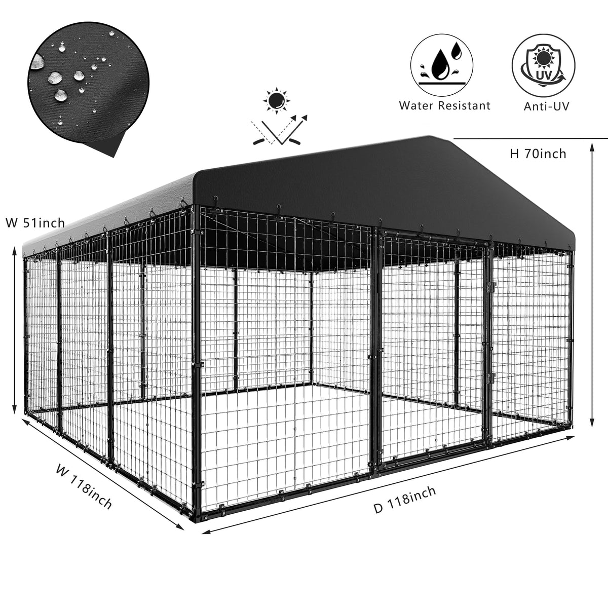 10x10x6 FT Heavy Duty Dog Kennel with Roof Q106
