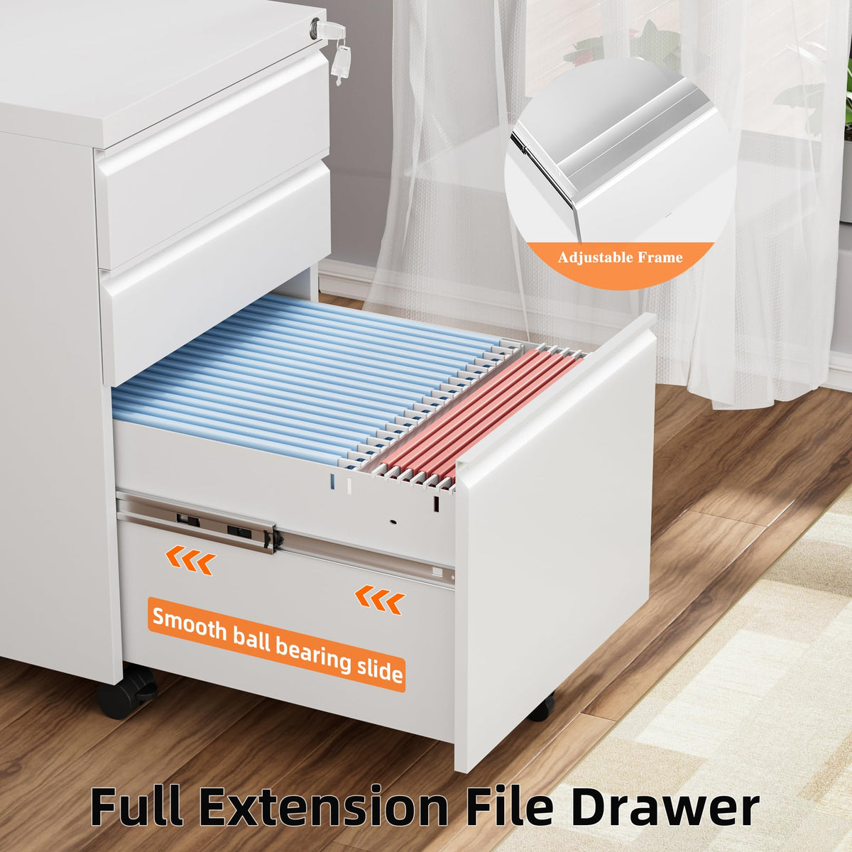 White 3 Drawer Filing Cabinet with Lock G14826