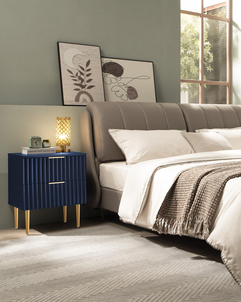 Glossy Nightstand Set of 2 with Drawers Z57964