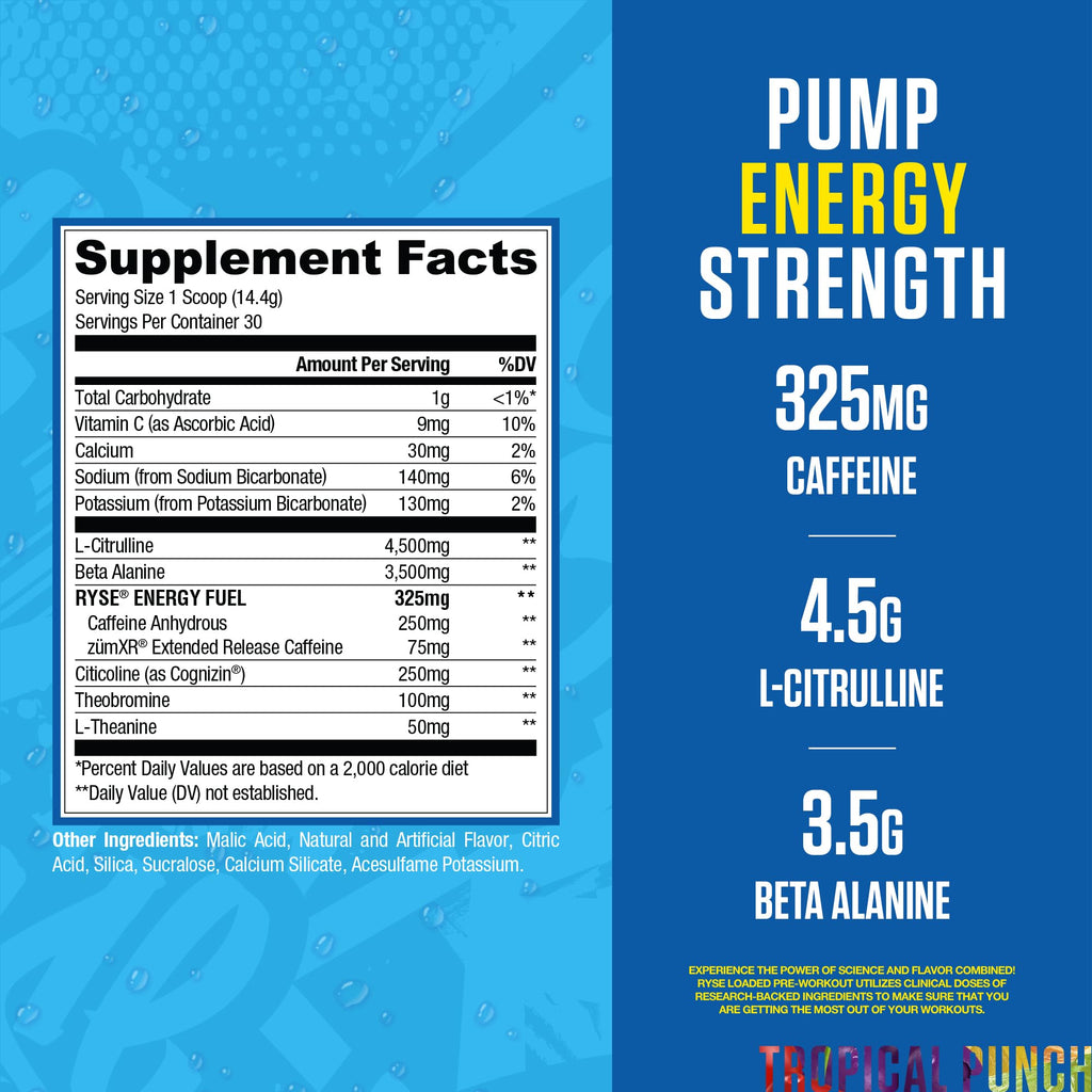 Pre Workout Powder Tropical Punch 300mg Caffeine 30 Servings G4880