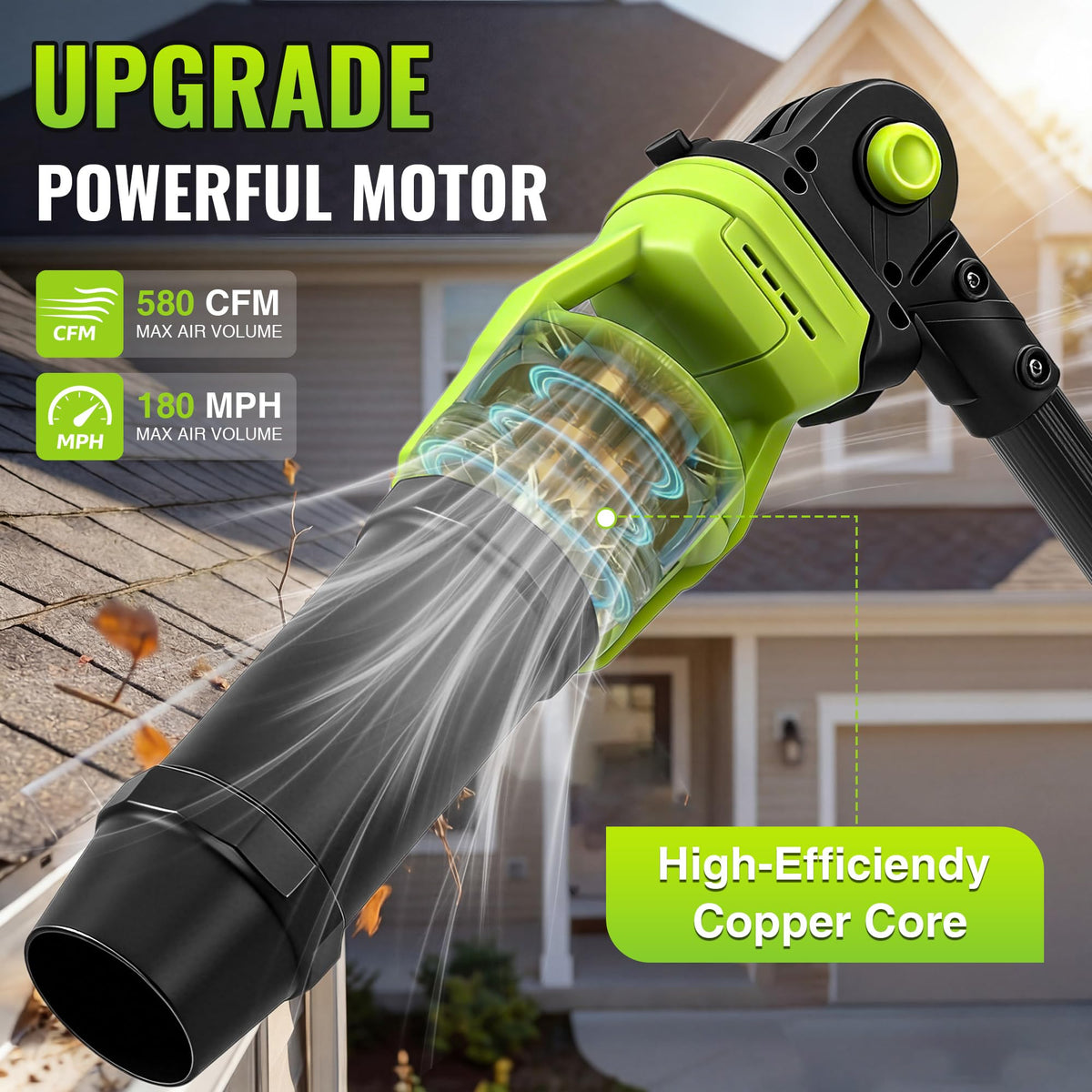 Cordless Leaf Blower with 2 Batteries 21V, 580CFM/180MPH R712