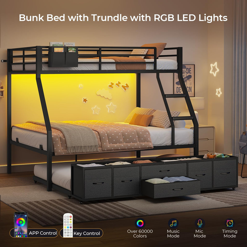 Twin Over Full Bunk Bed with Trundle and 6 Storage Drawers T93423